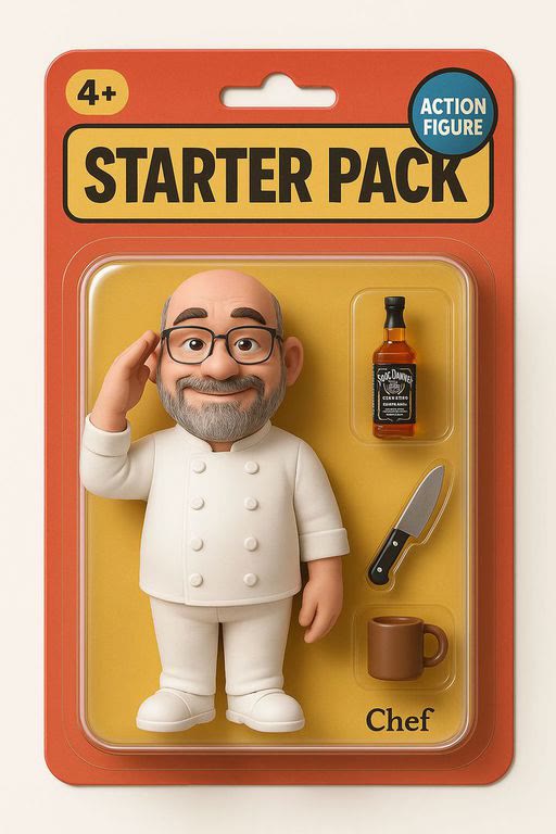 Le patron en figurine « Starter Pack » de chef, clin d'œil maison